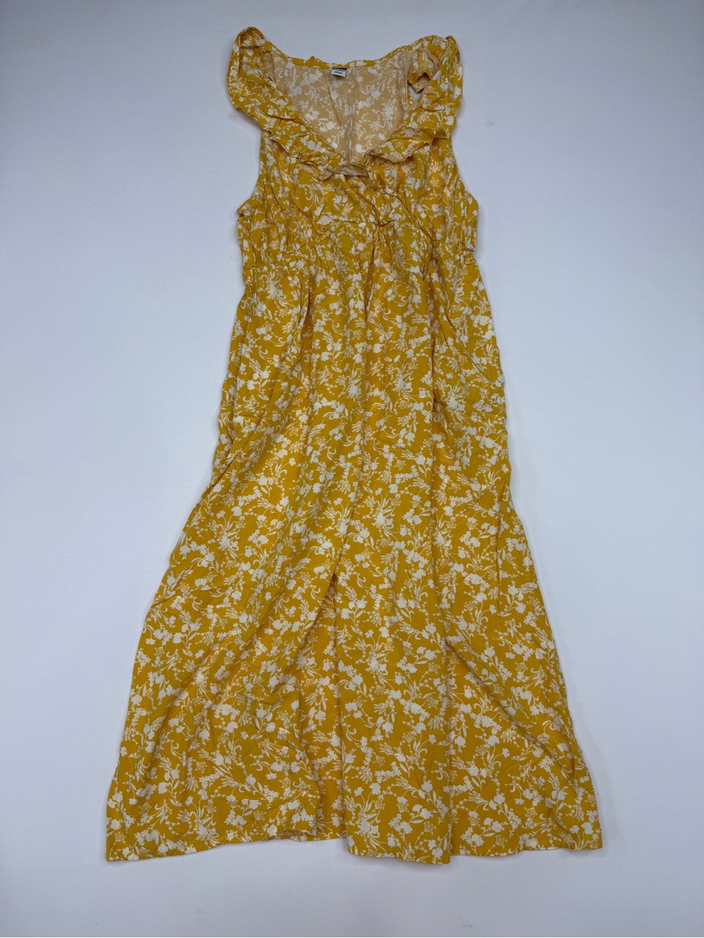 Old Navy Maternity Smocked Ruffle Floral Maxi Dress Yellow White Size M